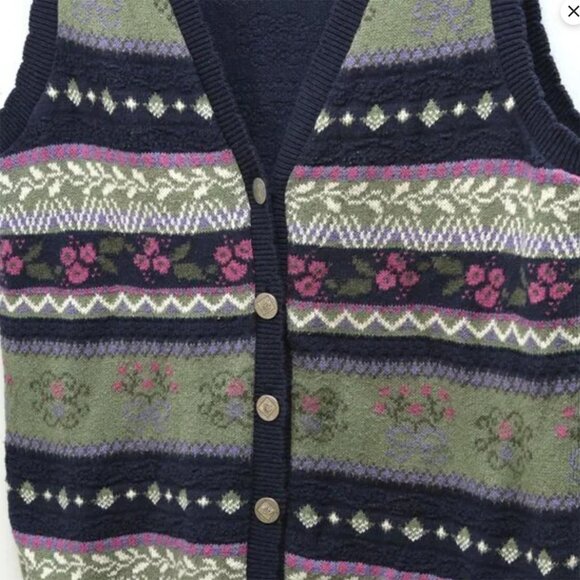 Vintage Northern Reflections Knit Button Up Sweater Vest Grannycore 90s Navy - Picture 7 of 9